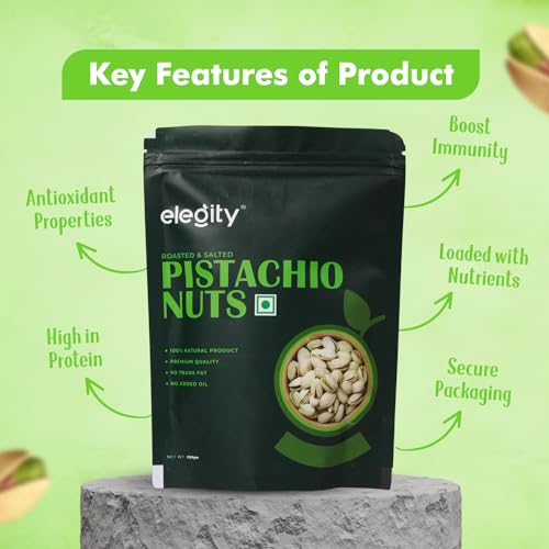 Image of Elegity California Salted Pistachios Pouch 250 gm | Namkeen Pista Dry Fruit | Crunchy, Tasty & Healthy | Rich in Fibre & Protein | No Added Preservatives & Colour in Nutritious Nuts