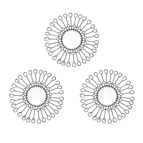 Manortang Black Mirrors 3 Piece, Sunburst Mirror Hanging Wall Decor,