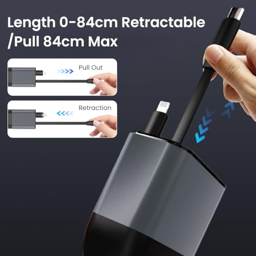 Image of Retractable Car Charger 4 in 1 Car Fast Charger 66W with Dual Retractable Cables & USB Port Compact Design for Efficient Charging Car Mobile Charger Fast Charging