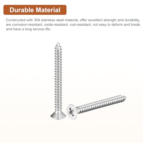 Image of DTGN 100Pcs #6x1-1 /2 inch Flat Head Wood Screws, 304 Stainless Steel Phillips Self Tapping Screws - Good for Woodworking, Furniture - Silver