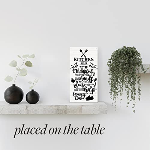 Kitchen Rules Wood Sign Farmhouse Kitchen Décor Kitchen Wall Decor Inspirational Hanging Wall Sign Wooden Wall Art Decor Decorative Plaque Sign for Home Kitchen Dining Living Room Bar Cafe Decor
