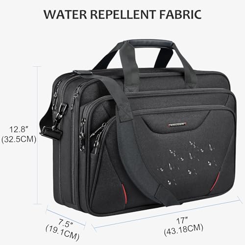 Image of KROSER Laptop Bag Premium Laptop Briefcase Fits Up to 17.3 Inch Laptop Expandable Water-Repellent Shoulder Messenger Bag Computer Bag for Travel /Business /Men /Women-Black /Red