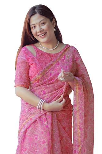 Image of MIRCHI FASHION Women Saree Cotton Abstract Printed | Lightweight Comfortable Sari for Office and Regular Daily Wear with Matching Blouse Piece