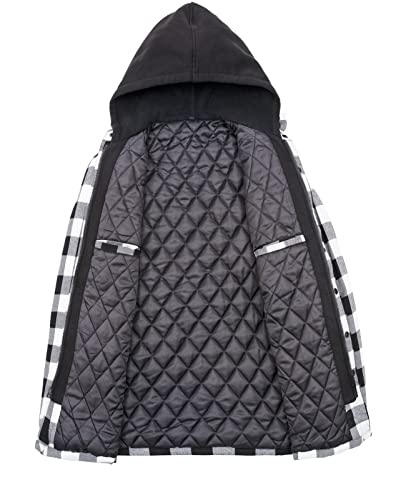 Image of ZENTHACE Men's Quilted Lined Hooded Plaid Jacket,Zipper & Snap Closure