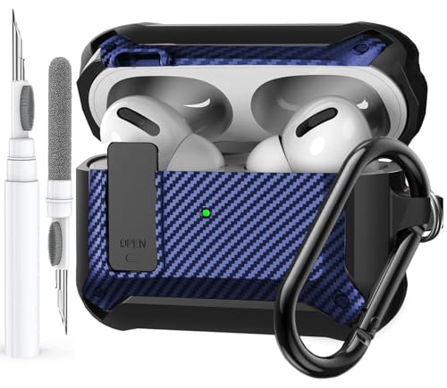Image of Olytop for Airpods Pro 2 /1 Gen Case Cover with Lock (2019 /2022 /2023), Rugged Locking Case for Airpod Pro 2nd /1st Generation Shockproof Armor Protective Skin for Apple iPod Pro-Black /Blue