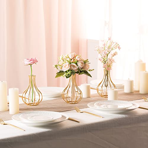 Grensuk 2 Pcs Gold Decor Vase,Flower Vase Glass Test Tube,Set Of 2 Gold Metal Flower Vases For Home Decor And Centerpieces-Small Desk Decor Vases-Elegant Gold Decor For Flowers,Small Vases #TOP2