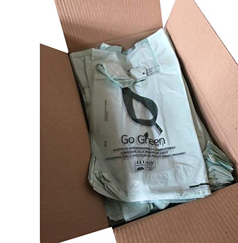 Scatola da 1000 Shopper Mini biodegradabili compostabili cm 22+12x40 da Grammi 5 Ideali per Raccolta Umido o asporto +10 Sacchi Trasparenti in plastica (Verde)