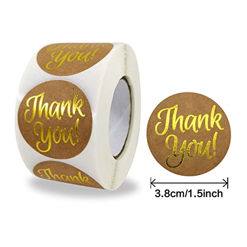 1.5 Inch Thank You Stickers, 500 Pcs Kraft Paper Gold Sealing Stickers Thank You Label Tags For Giveaways, Envelope Seals, Small Business, Wedding, Party Gift Wrap Bag, Packaging #TOP1