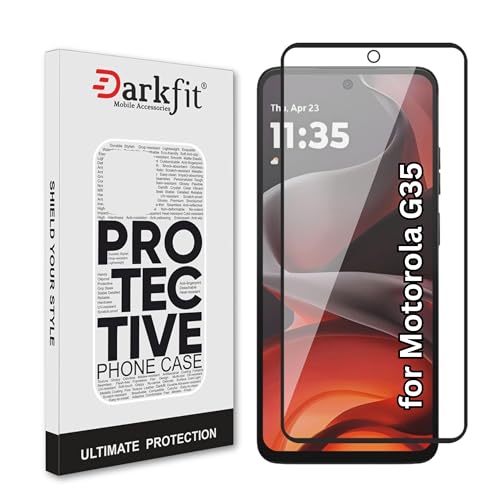 Image of DARKFIT Tempered Glass Premium Screen Protector Compatible for Motorola Moto G35 | Edge to Edge Coverage with Easy Installation Kit | Scratch Resistance | HD Clear Glass (Black Border) | Pack of 1