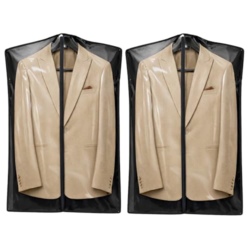 Image of Coat Cover | Foldable Rexin Blazer & Suit Cover with Zipper | Transparent Garment Bag for Wardrobe Storage | Dust & Moisture Protection Clothing Organizer | Pack of 2 | Black | Height-36 inch