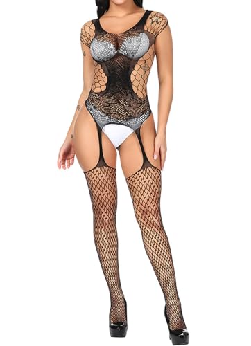 MIZSPISE Body en Maille pour Femme Sexy en Résille Lingerie Combinaison Élastique Creux Collants De Nuit Ouvert Tedyy Negligee 7 Styles (Forme G, taille unique)