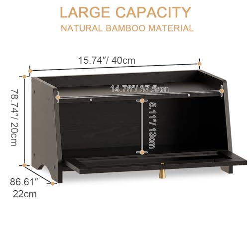 BAMBANG Bread Bin for Kitchen Countertop, Bamboo Bread Box Wooden Farmhouse Bread Storage Container, Small Breadbox Organizer for Counter Cabinet Pantry, Black - Cosy Home Interiors BAMBANG Bread Bin for Kitchen Countertop, Bamboo Bread Box Wooden Farmhouse Bread Storage Container, Small Breadbox Organizer for Counter Cabinet Pantry, Black - Image 2