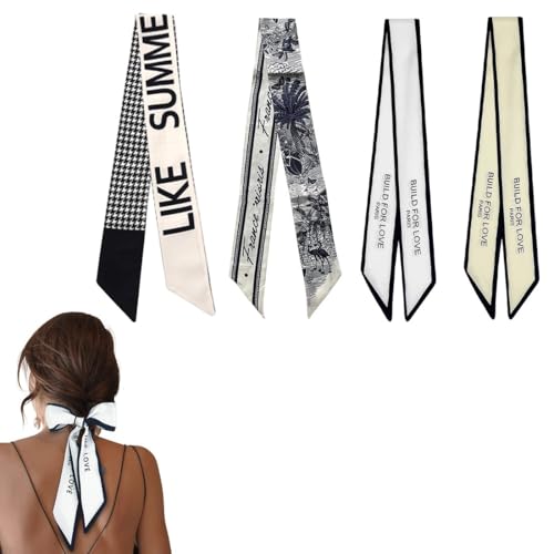 4-Pack 100% Mulberry Silk Scarves, Versatile Hair Accessory & Handbag Decoration