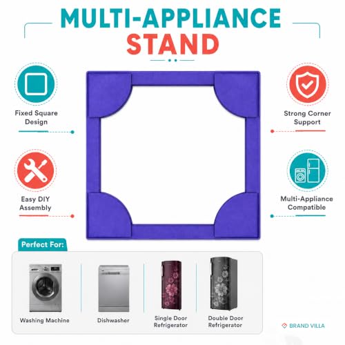 Image of BRAND VILLA Heavy Duty Washing Machine Stand for Top Load Washer & Single Door Refrigerator | Anti-Skid Plastic Base Stand | Easy to Assemble Durable Universal Appliance Stand (Blue)