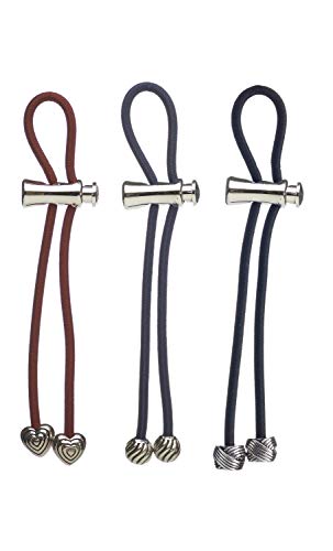 Pulleez Sliding Ponytail Holder, Set of 3 - Silver Heart/ Swirl/ Knot Metal Charms - Black Elastic Hair Tie Bracelet