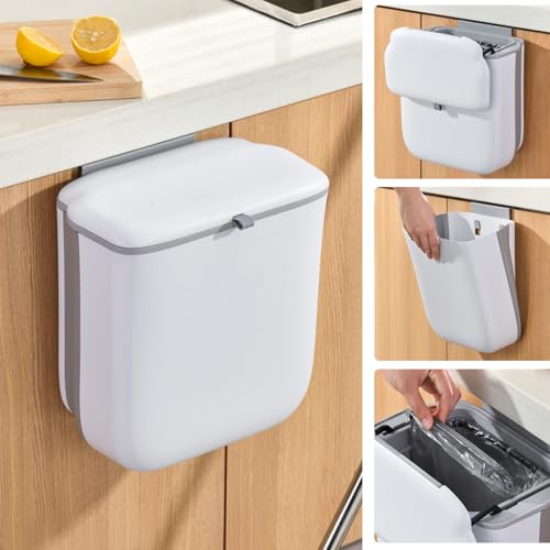 Cubo de Basura Colgante con Tapa, 9 L Bote de Basura de Cocina Pl...