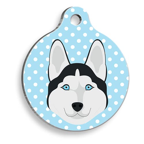 SIBERIAN HUSKY Personalized Dog Tag - Custom Name Tag - ID Tag for Dog & Cat - Customized Pet Tags - Dog Name Tag - Cat Name Tag - Engraved Dog Tag (Blue)