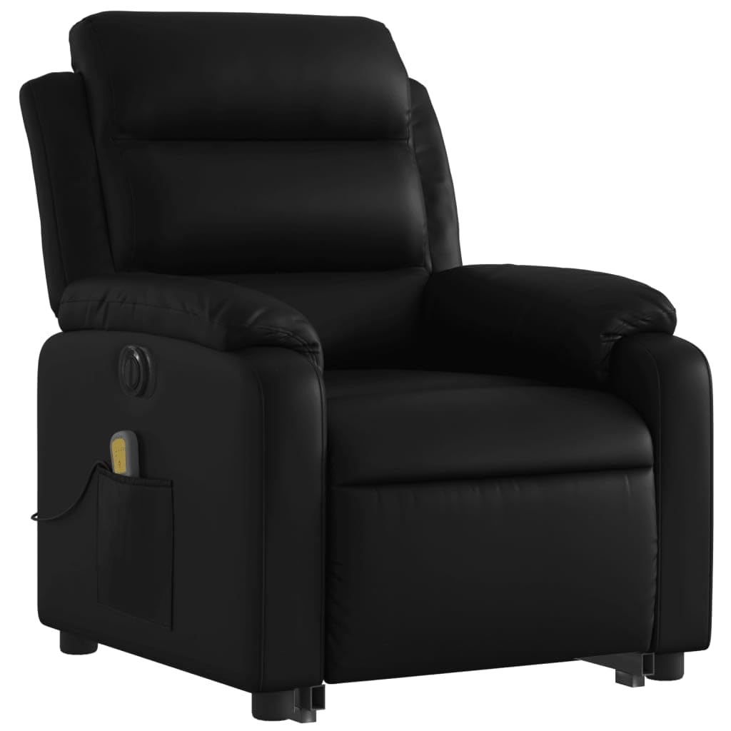 vidaXL Sillón de Masaje Elevable Eléctrico, Silla con Respaldo, Sillón Orejero Ajustable, Asiento para Personas Mayores, Cuero Sintético Negro
