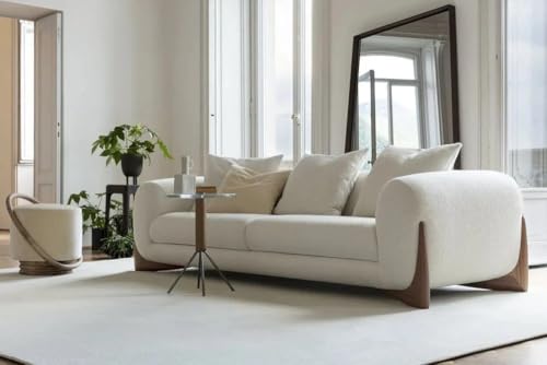 Image of Modern Sofa, Teddy Fabric, Chesterfield Style, Wooden Legs, for Living Room, Bedroom, Hallways (3 Seater)