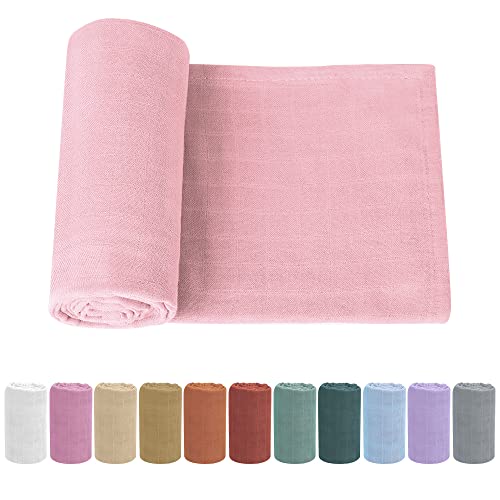 Knirose Pucktuch Baby Musselin Babydecke Swaddle 120x120cm Puckdecke Mulltücher, Bambus Baumwolle Baby Pucktücher Decke für Neugeborene Junge und Mädchen (Hellrosa)