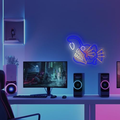 Image of Anglerfish Fishing Neon Sign, LED Neon Light Up Sign for Wall Decor, Angler Fish Gifts for Fisher, Game,Garage, Man Cave, Bar, Fishing Theme Wall Decoration