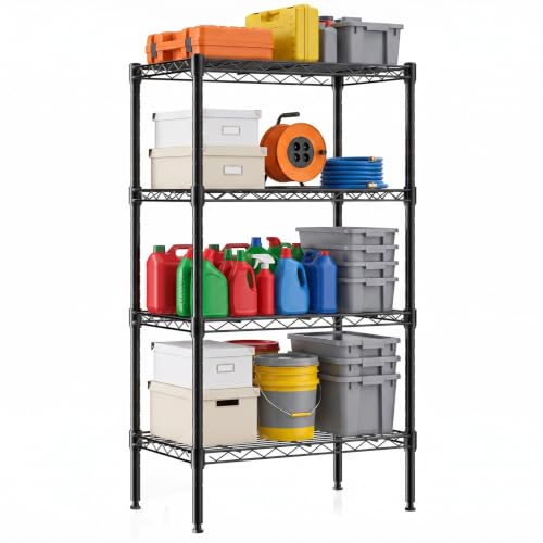 Image of DUMOS 4-Tier Metal Storage Shelves, Shelving Unit, Storage Rack, 23.3 inch W | Wire Adjustable Standing, Heavy Duty Steel Organizers, Kitchen Bathroom Pantry Office Garage Organizers, 47 inchH