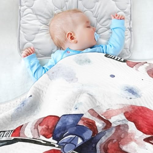 Image of Hockey Player Stick Baby Blankets Soft Warm Crib Stroller Blanket for Toddler Newborn Girls Boys 30x40in