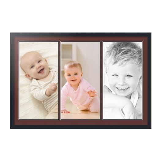 ArtToFrames Collage Picture Frame 3 Opening 3-12x24 Photo Frame | Made in USA | Black Frame Maroon and Black Mats | Wall Mount Multi Photo Display 44X30 Full Size