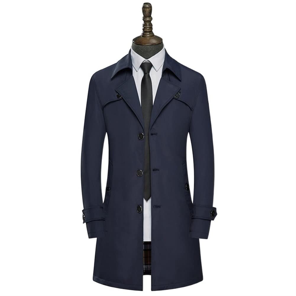 Trench da uomo in poliestere, revers monopetto, vestibilità slim, caldo, da passeggio, for attività all'aperto per la protezione dal freddo e dal vento