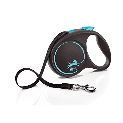 Flexi - Leash - Black Design - Strap Version - Modern and Ergonomic Shape - Advanced Guidance System - Retractable Leash - Made in Germany - Black/Silver - L - 16 ft