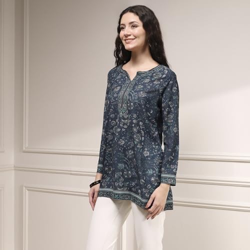 Image of BIBA Women's Polyester Printed Straight Kurti