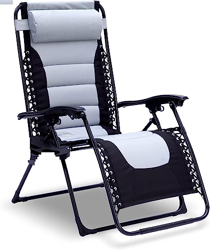 Image of STAR WORK Stainless Steel Zero Gravity Chair, Lawn Chair Recliner Lounge, Portable Camping Folding Beach Chair With Removable Pillow (Grey Star)