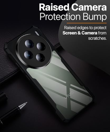 Image of WOW IMAGINE Shock Proof Clear Protective Back Case for Vivo X200 5G - AirEDGE Technology | 360 Degree Camera Protection | Transparent Hybrid Back Case Mobile Cover - Black