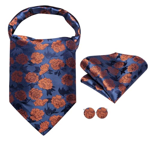 Image of Dubulle Paisley Floral Ascot for Men Self Tie Mens Cravat and Pocket Square Cufflinks Wedding