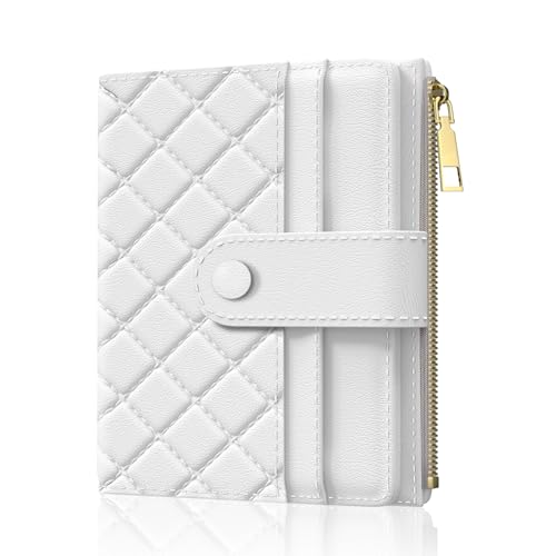 Image of Aiawoxc Womens Wallet, RFID Small Slim Wallets for Women, Compact Credit Card Holder, Cute Leather Bifold Ladies Purse with Zipper Coin Pocket and ID Window, White