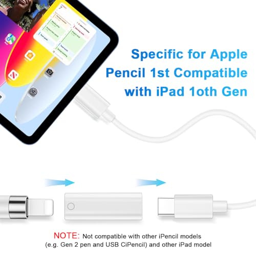 Image of ZORBES Charging Adapter for Pencil 1st Gen Type C to Light-ing Adapter, Type C Female to Light-ning Female Adapter, Support Bluetooth Connectivity, Plug and Go, with Light Indicator