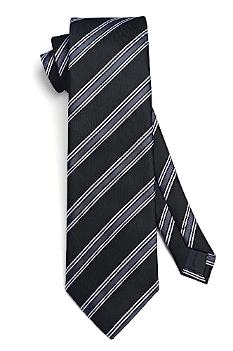 Image of HISDERN Mens Ties Set Stripe Plaid Ties for Men and Pocket Square Cufflinks Formal Silk Necktie Wedding Business