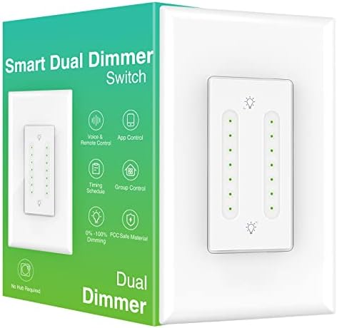 GHome Smart Dual Dimmer Switch Compatible with Alexa Google Home, 2.4GHz Wi-Fi Switch for Dimmable LED CFL INC Light Bulbs, Space Saving, Neutral Wire Required,1 Pack, White