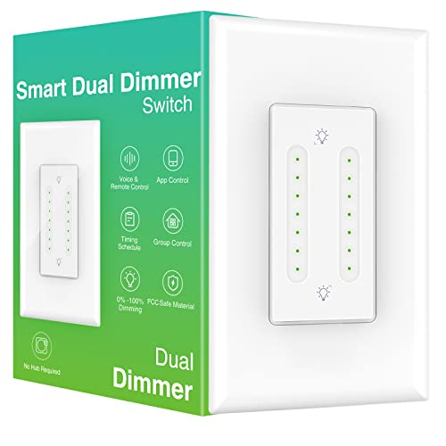 Ghome Smart Dual Dimmer Switch Compatible With Alexa Google Home, 2.4Ghz Wi-Fi Switch For Dimmable Led Cfl Inc Light Bulbs, Space Saving, Neutral Wire Required,1 Pack, White #TOP25