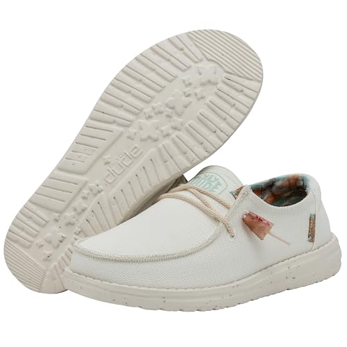 Image of HEYDUDE Women's Wendy Knit Slip On Shoe, White Size 9 | Lightweight Casual Loafer with Elastic Laces and Flex & Fold Outsole
