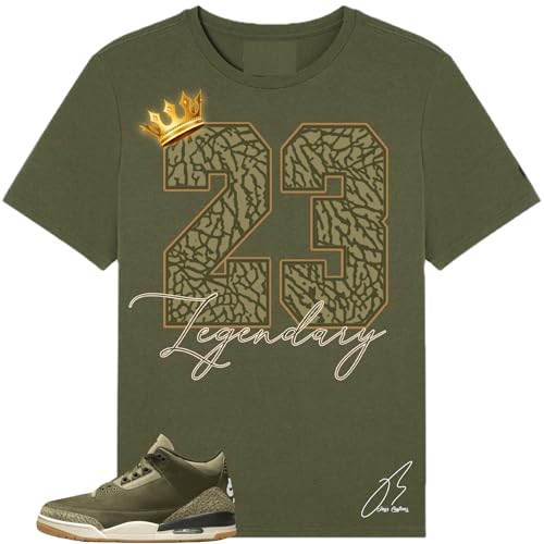 T-Shirt to Match Retro 3 Family Affair Olive Green, 23 Sneaker Match Graphic Tee, Best Gift, Mens Clothing, Unisex Tops (US, Alpha, X-Large, Regular, Regular, Olive)
