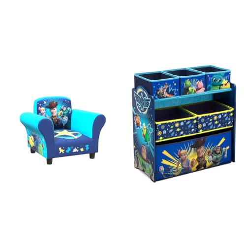 Delta Children Toy Story 4 Upholstered Chair and 6 Bin Toy Organizer with Reusable Stickers, Woody and Buzz Lightyear image 2