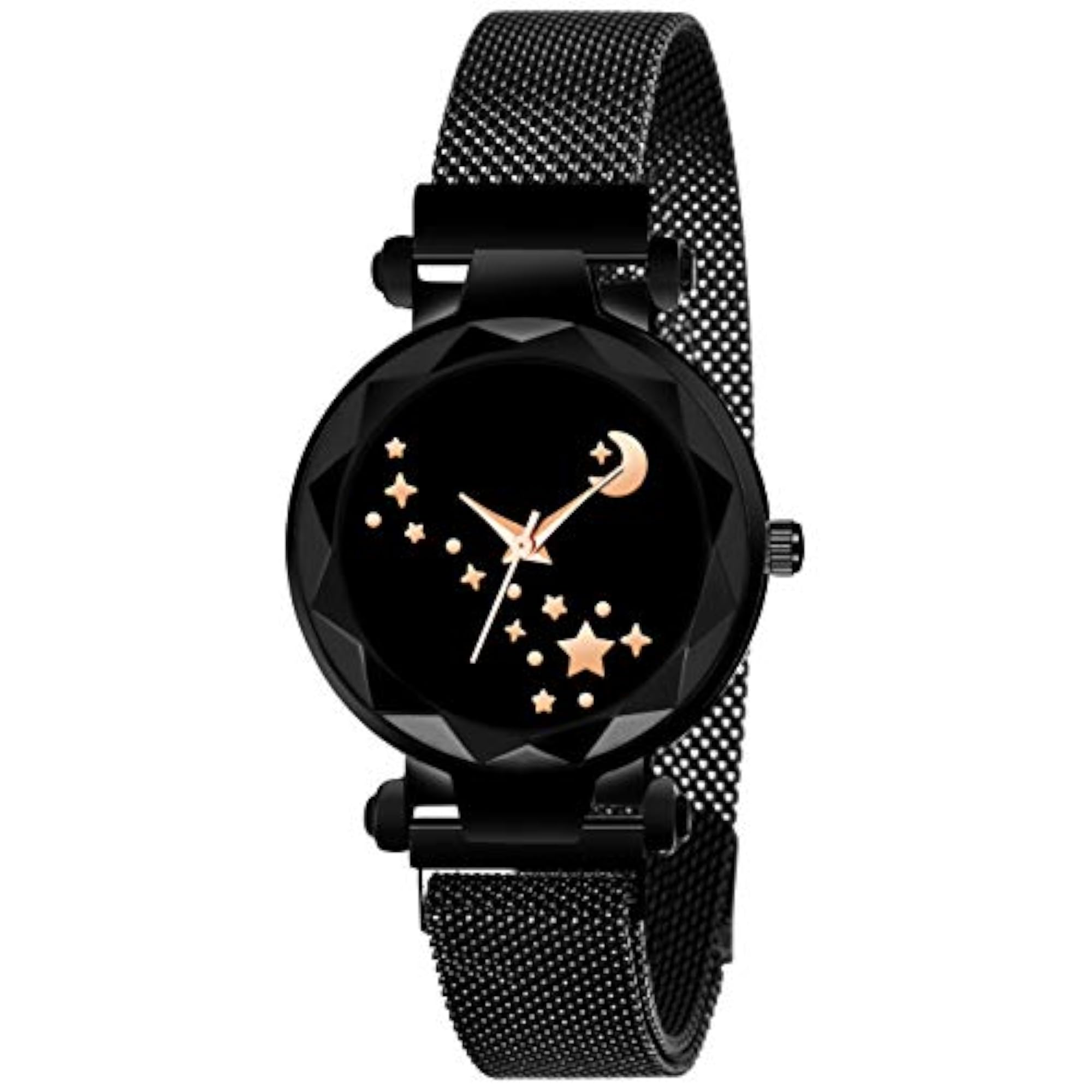 Women's Black Round Diamond Dial Magnet Belt Watch
