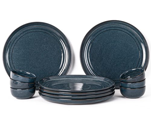 Image of Bodhi House Handcrafted Chip Resistant Porcelain Dinner Set, 12 Pieces Dish Set Serving for 6, Microwave and Dishwasher Safe, Bone-ash Free, Crockery Set for Dining and Gifting, Sapphire Blue