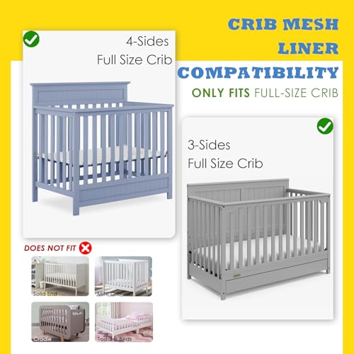 Image of Breathable Mesh Crib Liner for Protecting Baby Legs and Arms, Block The Pacifier from Falling, 11 inchH (28cm) Essential 3mm Breathable Mesh Liner Around 3 or 4 Side Full-size Crib, Star and Moon