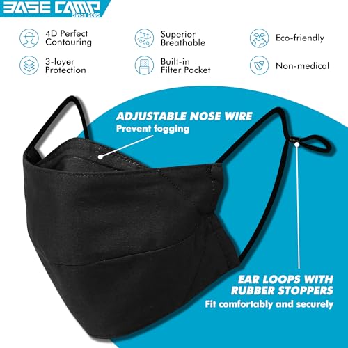 image for BASE CAMP Reusable Cloth Dust Face Masks 100% Cotton Washable Adjustab
