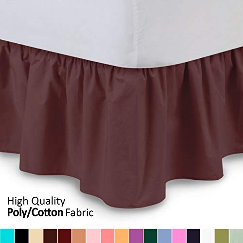 ShopBedding Ruffled Bed Skirt (Twin, Burgundy) 14 Inch Drop Dust Ruffle with Platform