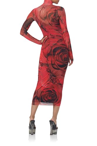 Women's Shailene Turtleneck Long Sleeve Mesh Bodycon Midi Dress4