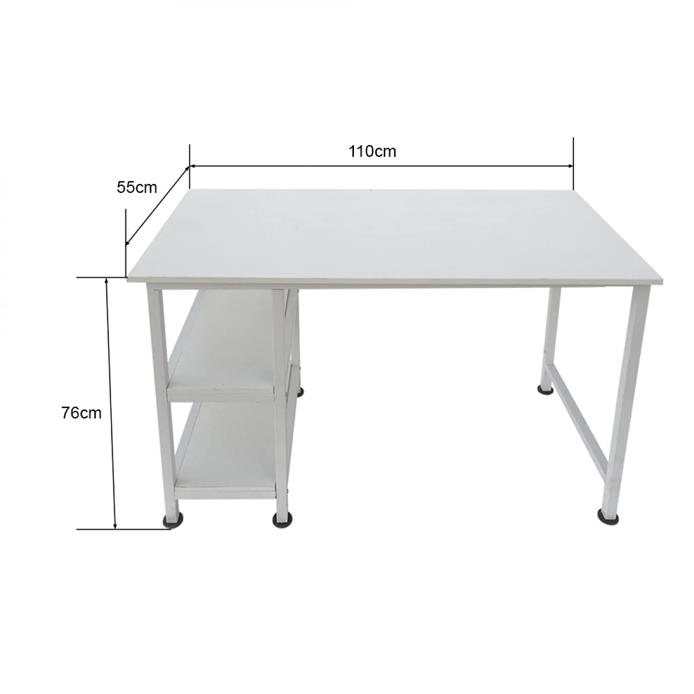 Scrivania per computer, con ripiani portaoggetti, in metallo bianco, larghezza 110 cm