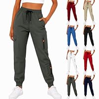 Cargo Joggers for Women High Elastic Waisted with Pockets Sweatpants Fashion Comfy Pants Loose Hiking Workout Trousers Dark Gray